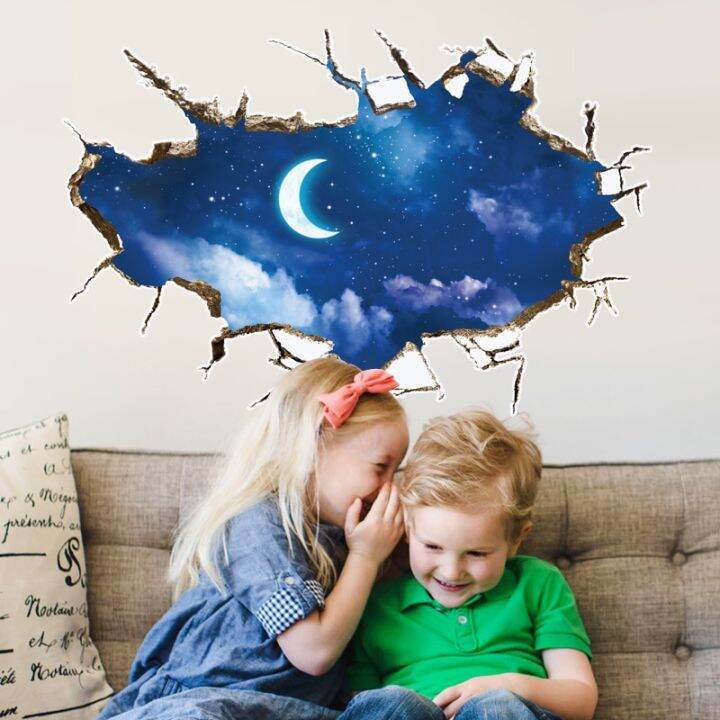 night-moon-cats-3d-wall-stickers-fashion-sky-home-decor-for-kids-room-creative-hole-view-wall-decals-bedroom-decoration