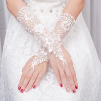 ♦♂▬ Bride Lace Wedding Gloves Pearls Bridal Gloves White Fingerless Eblow Length Wedding Accessories 2022