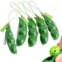 【LZ】✵◄  Peapod Fidget Toy Squeeze A Bean Edamame Pea Keychain Keyring Extrusion Bean Pea Soybean Stress Relieving  Antistress Toys