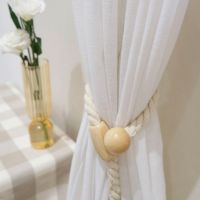 【CW】 MCAO Magnetic Curtain Tiebacks Hand Woven Rope Boho Holdbacks Ties with Durable Wooden Buckle Beige for Office Home décor TJ6837