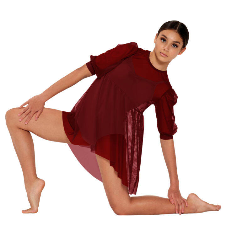 midee-babydoll-mesh-dress-woman-sexy-boat-pullover-short-mini-skirt-puff-lantern-sleeves-girls-modern-lyrical-ballet-dance-wear