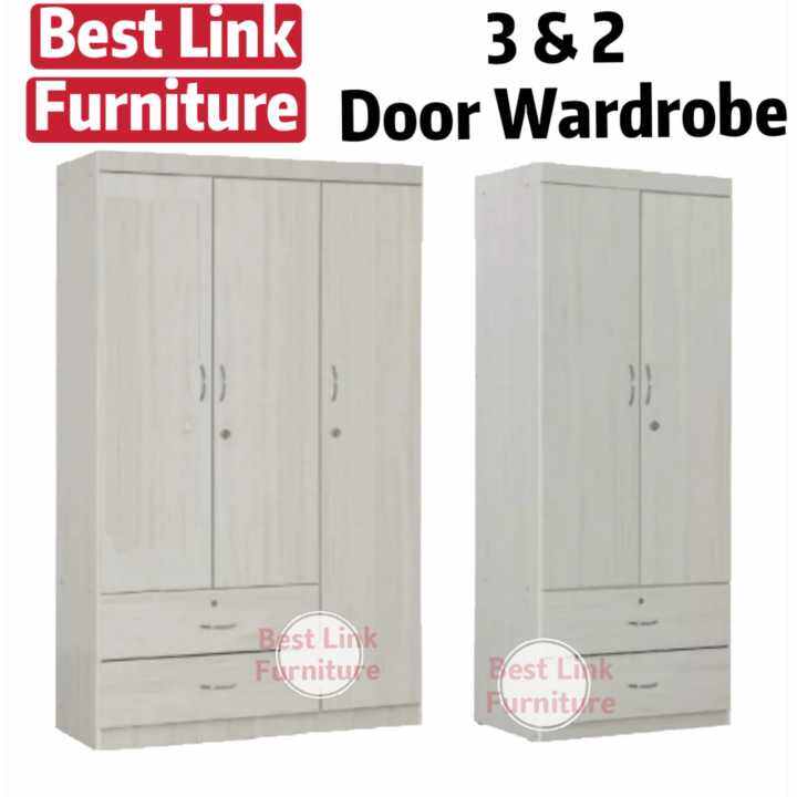 BEST LINK FURNITURE 2 & 3 Doors Plywood Wardrobe White Wash Colour