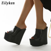 Eilken ใหม่ล่าสุดแฟชั่นยอดนิยม P EEP Toe แพลตฟอร์มรองเท้าแตะลิ่มสีดำรองเท้าฤดูร้อนผู้หญิงรองเท้าส้นสูงสุดรองเท้าแตะขนาด35-42 ~