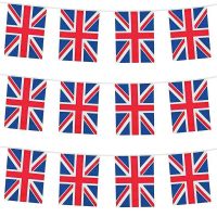 MGRHJO การตกแต่งบ้าน ธีม British Union Jack รอยัล สตรีท ปาร์ตี้ ธงแบนเนอร์ ยูเนี่ยนแจ็คตอม่อ 8M/25Flags ควีนส์ แพลตตินั่ม จูบิลี่