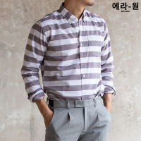 era-won เสื้อเชิ้ต คอปก แขนยาว Antibacterial Oxford Shirt สี WHITE-BROWN