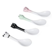 Creative Ceramic Spoon Non-slip Animal Children Spoon Household Tableware Dinner Set Coffee Tea Sugar Dessert Spoon Kitchen Tool Serving Utensils