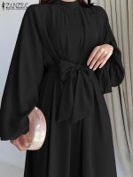 jkk ZANZEA Collar Vestido Lantern Sleeve Dresses Fashion Waist Belted Robe 2023