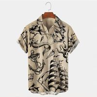 Mens Shirt Mermaid Shark Short Sleeves Button-Down Print Clothing Apparel Fashion Designer