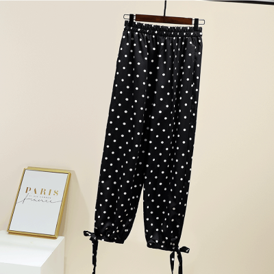 กางเกง Harlan พิมพ์ลายจุดสำหรับผู้หญิงในฤดูร้อนทรงหลวมและเพรียวบางเลกกิ้งเอวสูงอเนกประสงค์และครอปกางเกงลำลอง