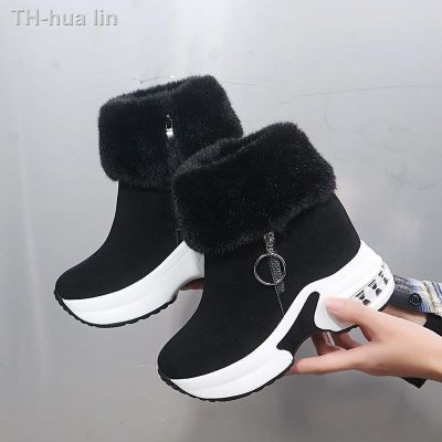 hua lin Mulheres tornozelo boot quente de pelúcia sapatos inverno mulher salto alto senhoras neve s altura aumentando