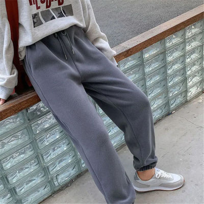 Double-Sided Orly Cashmere Elastic Band High Waist Loose Harem Pants Solid Color Autumn Winter Warm Joggers Women Thick Trousers