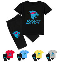 Mr Beast ชุดเสื้อยืดกางเกงขาสั้นแขนสั้นสำหรับเด็กชายและเด็กหญิง,เสื้อกีฬาลำลองเสื้อสูทลายการ์ตูน K210สองชิ้นสำหรับฤดูร้อน