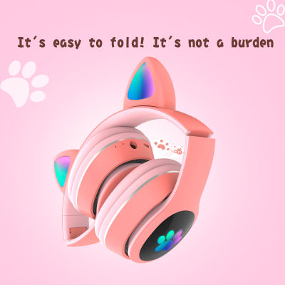 Wireless Headhand Gamer Pink Cat Ear Bluetooth 5.0 Headphone Colorful Bluetooth Headset With Mic Cartoon Earphone Kids Gifts