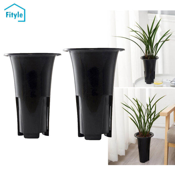 Fityle 2pcs Simple Design Flower Planter Tall Plant Pots Black Flower