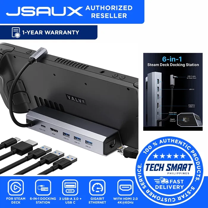 JSAUX Docking Station for Steam Deck & ROG Ally, 6-in-1 Steam Deck Dock  with HDMI 2.0 4K@60Hz, Gigabit Ethernet, 3 USB-A 3.0 and 100W USB-C  Charging