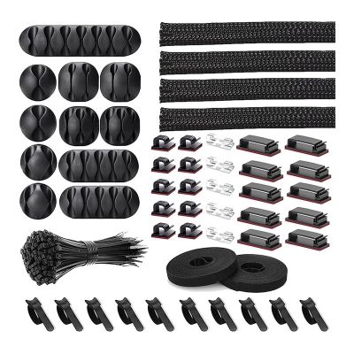 152 Pcs Cable Management Cord Organizer Kit  Include Self Adhesive Cable Organizer Clips  Cable Sleeves Management Clips