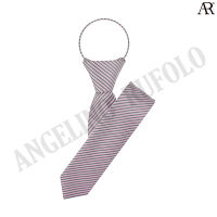 ANGELINO RUFOLO Zipper Tie 5CM.(NZSL-ทาง) เนคไทสำเร็จรูป ผ้าไหมทออิตาลี่คุณภาพเยี่ยม ดีไซน์ Rainbow สีชมพู-เทา