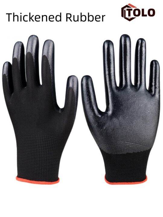 12pairs Black Rubber Gloves Protective Working Gloves Construction