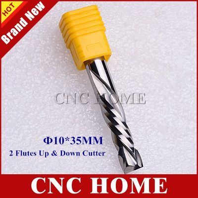 1pc UP and DOWN Cut 10x35mm Double Flutes Spiral Carbide Mill เครื่องมือ Cutters CNC woodworking Router Compression Wood router Bits