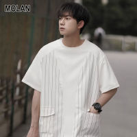 MOLAN เสื้อยืดผู้ชายสไตล์ศิลปะแขนสั้นแบบหลวมคอกลมเสื้อยืดลำลองนักออกแบบ