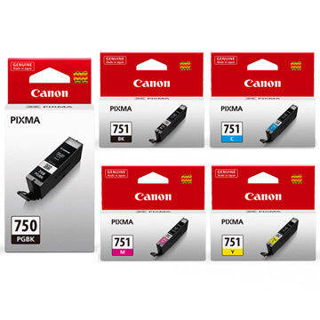 Canon ตลับหมึกอิงค์เจ็ทPG-750-PBK รุ่น CLI-751 BK/C/M/Y/GY มีให้เลือก 5 สี (Black/Cyan/Magenta/Yellow/Grey) (หมึกแท้100%)