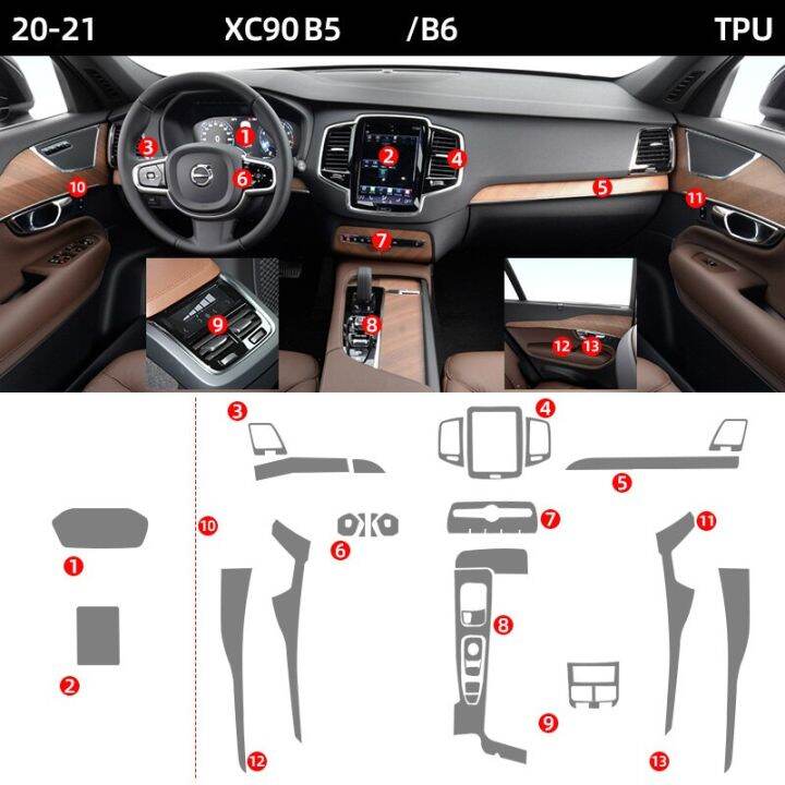 แผ่นฟิล์มใส-tpu-สำหรับรถวอลโว่-xc90ช่องควบคุมกลางสติกเกอร์ตกแต่งภายในช่องแอร์แผงควบคุมระบบนำทางด้วยอากาศแผงหน้าต่างประตู