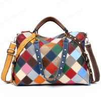 geegostudio Colorful Patchwork Crossbody Bag, Vintage Genuine Leather Shoulder Bag, Womens Retro Handbag &amp; Tote Purse