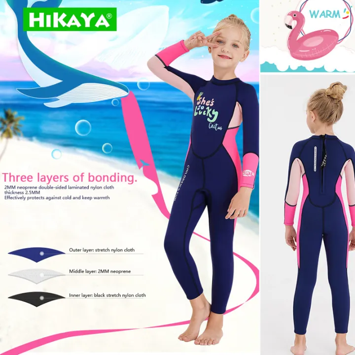 ┇☢∈ HIKAYA rash guard for kids girls 2.5mm neoprene scuba diving suit