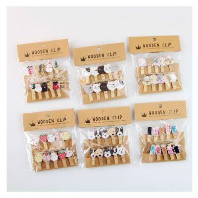 10 Pcs/Lot Creative Cartoon Animal Wooden Clip with Hemp Rope Photo paper Clothespin Craft Clips Party Decoration Clip