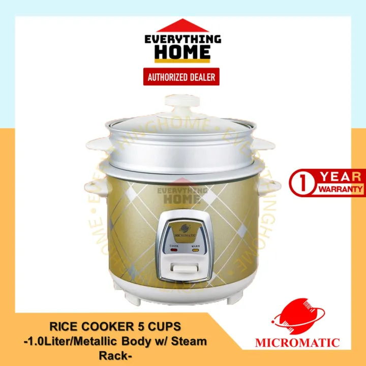 Micromatic Metallic Rice Cooker 1.0 Liter (5 Cups) w/ Steamer Rack / MR