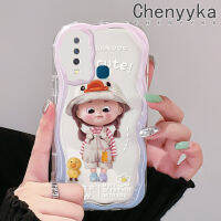 เคส Chenyyka สำหรับ VIVO Y12 Y15 Y17 Y12i Y3 Y3s ลายการ์ตูนเป็ดน้อยน่ารักเด็กผู้หญิงสีสันสดใสขอบเนื้อครีมเคสโทรศัพท์โปร่งใสนิ่มกันกระแทกเคสใสซิลิโคนป้องกัน