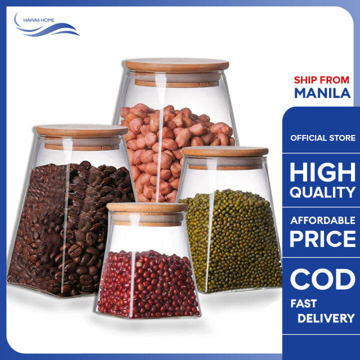 Hawaii Home Glass Jar with Bamboo Lid Storage Jars Kitchen Food Storage