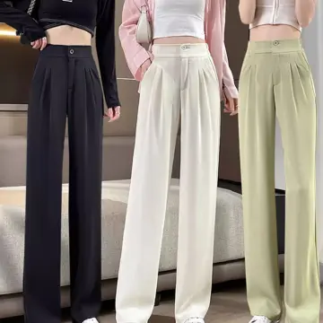 Sizes M-2XL, 3 colors Summer Korean Style Gray Split Suit Pants Women's  Wide Leg Pants Straight Pants