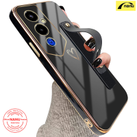 [NANU] เคส Electroplated แบบนิ่มสำหรับ Tecno Pova 4 Pro Spark 9 Pro พร้อมสายคล้องหัวใจแห่งความรักที่น่ารักและขาตั้งฝาหลังกันตก