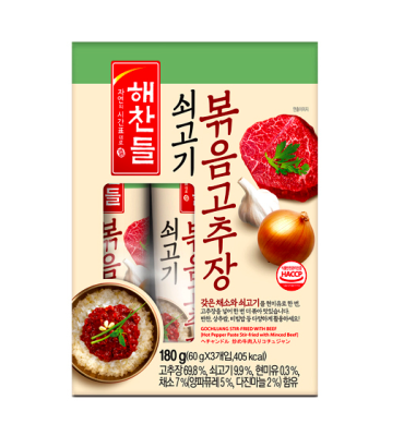 ซอสโคชูจังผัดผสมเนื้อพร้อมทาน แฮชานเดิล cj haechandle gochujang stir-fried with beef 180g/3pcs