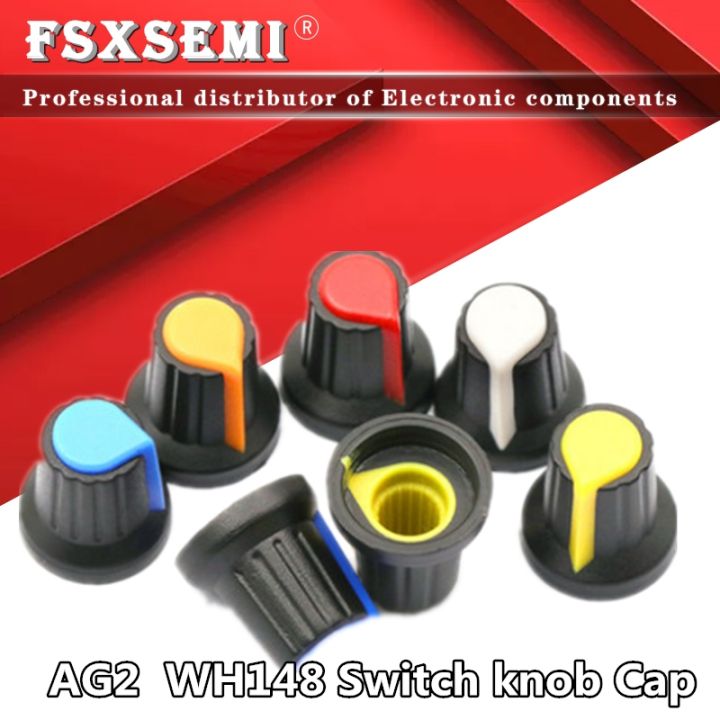 5colorx1pcs-5pcs-new-wh148-potentiometer-knob-cap-copper-core-15x17mm-6mm-shaft-hole-ag2-yellow-orange-blue-white-red