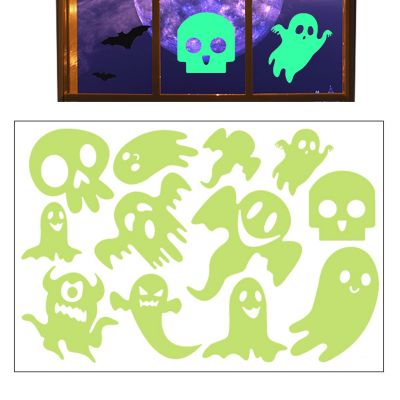 [24 Home Accessories] Halloween Luminous Ghost สติกเกอร์ฮาโลวีนเรืองแสงสติ๊กเกอร์ติดผนัง Luminous Ghost สติกเกอร์หน้าต่าง Clings สำหรับ Halloween Haunted