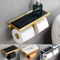 Toilet Paper Holder with Marble Shelf, Wall Mounted Space Aluminum Tissue Paper Dispenser for Bathroom