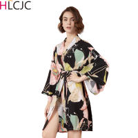 2023ใหม่ชุดชั้นในเซ็กซี่ผ้าฝ้าย Kimono Robe เสื้อคลุมอาบน้ำผู้หญิงดอกไม้พิมพ์ Robes ซาติน Robe สุภาพสตรี Dressing Gowns ชุดนอนขนาดใหญ่