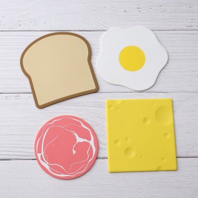 【CW】 2 Pcs Table Mats Toast Cheese Egg Drink Coaster Placemat Heat-resistant Nonslip Cup Silicone