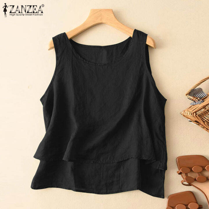 สินค้ามาใหม่-จัดส่งฟรี-fancystyle-zanzea-แขนกุดแบบลำลองเสื้อยืดคอกลมวินเทจหลวมสูงต่ำ-camisoles-2