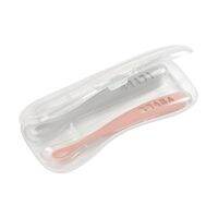 ช้อนซิลิโคนด้ามยาวแพ็คคู่พร้อมกล่อง BEABA Set of 2 1st age Silicone Spoons - Vintage Pink / Light Grey