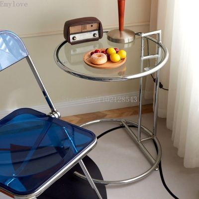 Ins Transparent Lift Coffee Table Round Glass Sofa Tables Nordic Designer C-shaped Table Mental Iron Side Table End Table 테이블