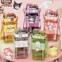 520ml Sanrioed melody Onpompurin Kuromi Cinnamoroll plastic Bottle Double drink cup students Cartoon large capacity water bottle