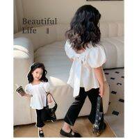 Girls summer suit the new 2023 children falbala hubble-bubble sleeve coat two-piece baby flares of spring clothing