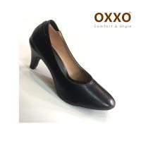 OXXO รองเท้าคัทชู ผู้หญิง ทรงหัวมน สูง2.5นิ้ว ทำจากหนังพียู นิ่มใส่สบาย SM3383