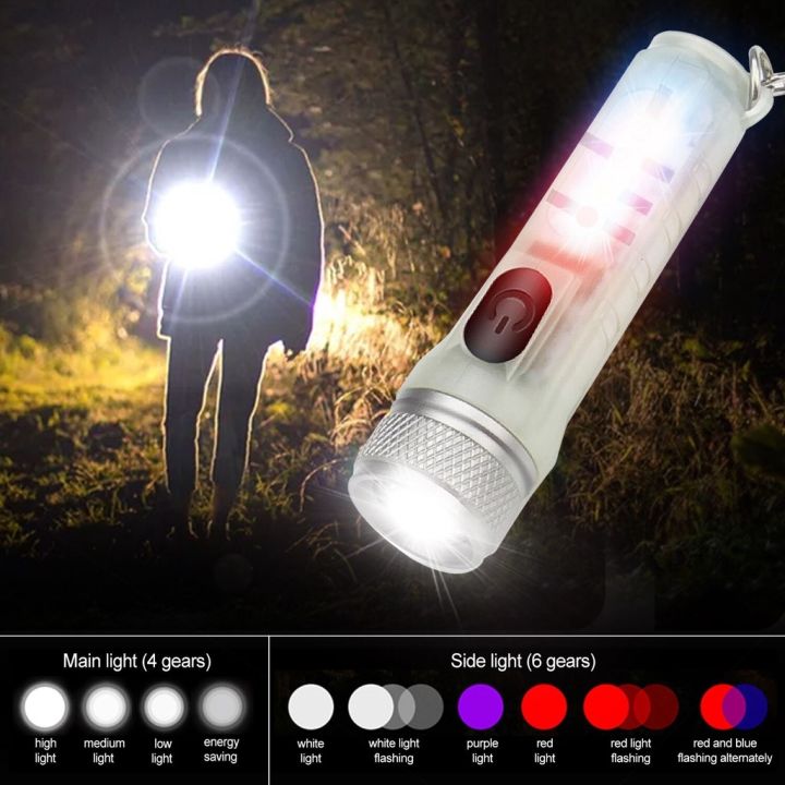 led-keychain-light-usb-uv-rechargeable-flashlight-400lumens-10-lighting-modes-tail-magnet-with-hook