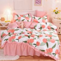 [COD] Super Factory 2021 Korea Thickened Brushed Printed Cashmere Bed Skirt Four-piece Set
