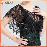 YESHE มี6สี ผ้าคลุมไหล่ประดับด้วยลูกปัด ไร้แขนเสื้อ โพลีเอสเตอร์ ผ้าคลุมไหล่สำหรับเจ้าสาว สง่างามเรียบหรู คอวีแบบสั้น แจ็คเก็ตประดับด้วยเลื่อม ชุดเดรสแต่งงาน