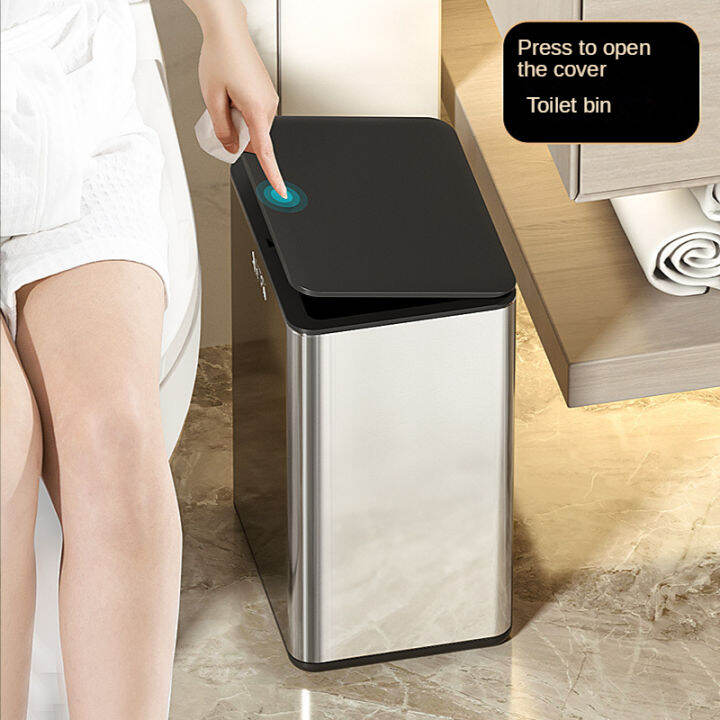 12L European Style Stainless Steel Press Trash Bin with Lid Home Hotel